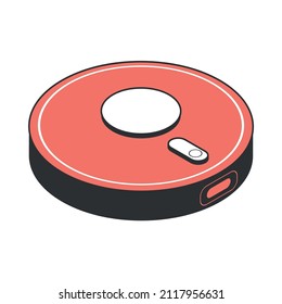Isometric icon with robotic vacuum cleaner on white background 3d vector illustration
