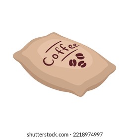 Isometric icon with sack of coffee beans on white background 3d vector illustration