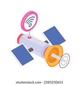 An isometric icon of a satellite, denoting a wireless connection via WiFi symbol.