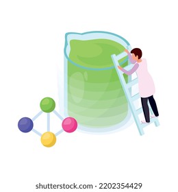 Isometric icon with scientist performing science research in laboratory 3d vector illustration