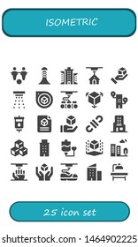 isometric icon set. 25 filled isometric icons.  Collection Of - Foosball, Building, 3d, Cube, Smoke detector, Perspective, Blood transfusion, Skyscraper, Operating table