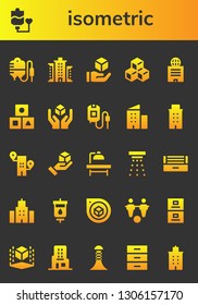 isometric icon set. 26 filled isometric icons.  Simple modern icons about  - Transfusion, Blood transfusion, Building, Cube, Cubes, Blood bag, Operating table, Smoke detector