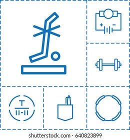 Isometric icon. set of 6 isometric outline icons such as office room, no standing nearby, cargo terminal, electricity, barbell