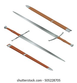 Isometric Icon set of ancient swords.