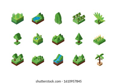 Isometric icon set design, Nature element earth eco ecology conservation bio environment and outdoor theme Vector illustration