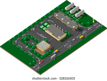 Isometric icon set highway gas station
