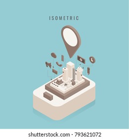 isometric. icon. Set phone design 3d city building social Technology isolated. Vector illustration on a white background. Business.
