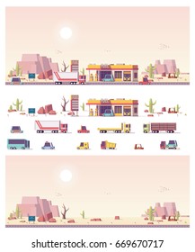 Isometric icon set representing small gas station