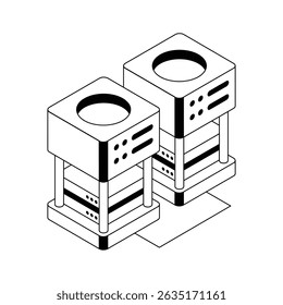 Ein isometrisches Symbol zeigt die leistungsstarke Serverinfrastruktur-Einrichtung an.