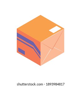 Isometric icon of single orange postal box 3d vector illustration