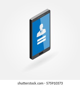 Isometric icon of a smartphone with a login screen. Isolated on white background.