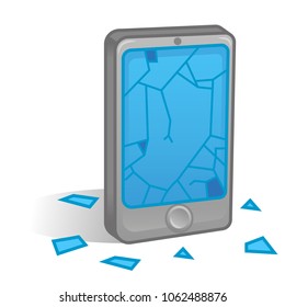 Isometric icon smartphone mobile phone tablet cracks broken touch screen display problem need repair service help Modern vector style 2d icon illustration flat design technology concept.
