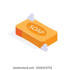 Isometric icon of soap bar, hygiene and cleaning