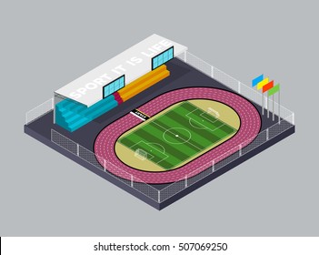 Isometric icon of soccer stadium with running track.