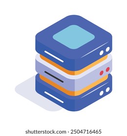 Isometric icon of stacked server units, concept icon of data storage and networking