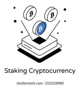 Isometric icon of staking cryptocurrency 

