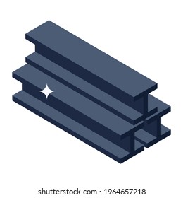 Isometric Icon Of Steel Beam, Metal Work Tool 