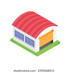 Isometric icon of a Storage Building with a Sectional Garage Door