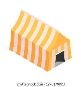 Isometric Icon With Striped Circus Tent On White Background Vector Illustration