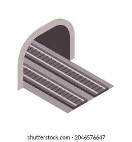 Isometric icon of subway tunnel and rails on white background vector illustration