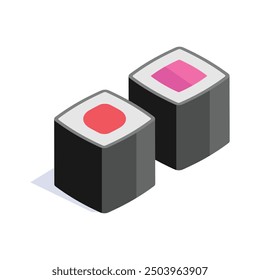 An isometric icon of sushi in modern style, japanese cuisine