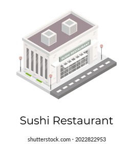 Isometric icon of sushi restaurant building in modern style 