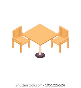 Icono isométrico de la mesa y los asientos para la terraza de verano cafetería ilustración vectorial