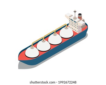 Isometric Icon With Tanker Ship For Gas Oil Transportation 3d Vector Illustration