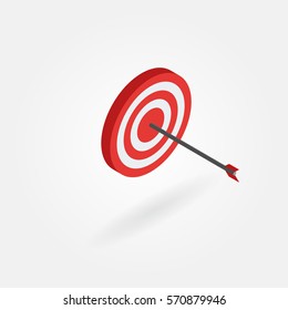 Isometric icon of a target and arrow. Isolated on white background.
