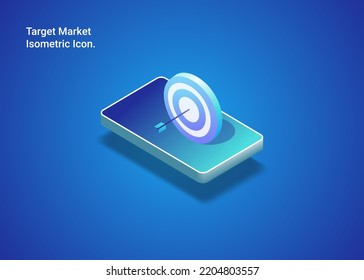 Isometric Icon Target Business with Mobile banner background design concept. Metaverse elements with gradient. illustration for poster, web, cover, ad, card, presentation 