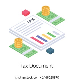 Isometric icon of tax document 