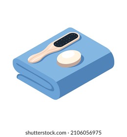 Isometric icon with tools for pedicure and blue towel 3d vector illustration
