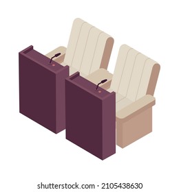 Isometric icon with two empty seats in parliament chamber 3d vector illustration