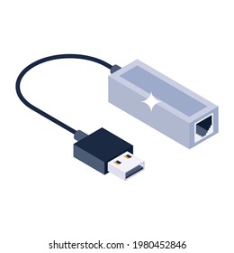 Isometrische Ikone des USB-Kabels, moderne Vektorgrafik 