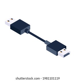 Isometric icon of usb cable, modern style vector 