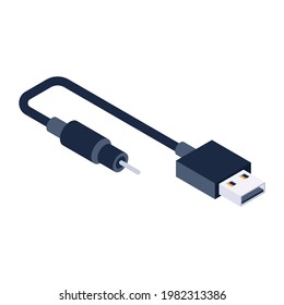 Isometric icon of usb cable, modern style vector 