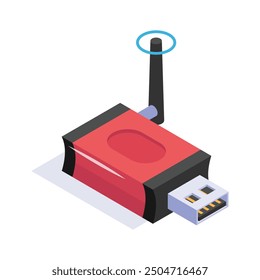 Isometric icon of a usb wifi adapter with an antenna