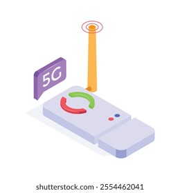 Isometric icon of a usb wifi adapter with an antenna.