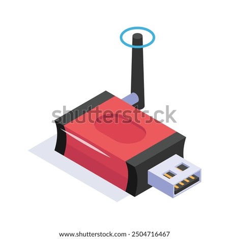 Isometric icon of a usb wifi adapter with an antenna