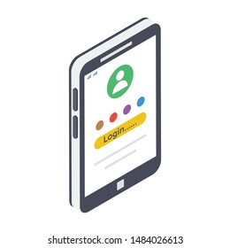 Isometric icon of user login app 