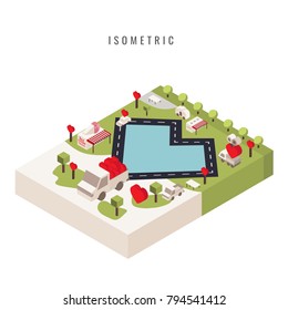 isometric. icon. Valentine. Heart. park. public park, vector symbol in style isolated on white background.