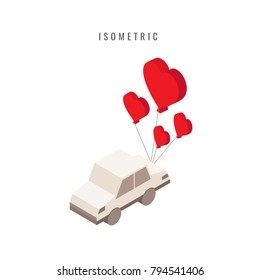 isometric. icon. Valentine, red heart in box, vector symbol in style isolated on white background.