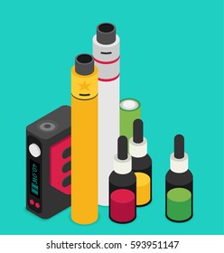 Isometric Icon of Vape device set. Flat vector.