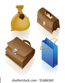 Isometric icon of various bags. Vector illustration.