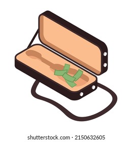 Isometric Icon With Violin Case Of Street Musician With Money 3d Vector Illustration