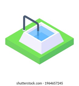 Isometric Icon Of Water Plant, Aquifer Storage Concept 