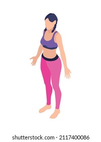 Isometric icon with woman doing sports standing in yoga position vector illustration