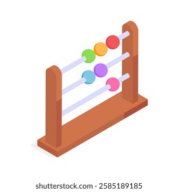 An isometric icon of a wooden abacus with colorful beads