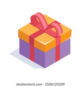 An isometric icon of wrapped gift box in modern design style