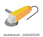 Isometric icon with yellow electric grinding machine and wire 3d vector illustration